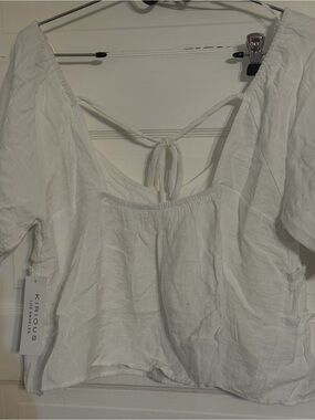 Knirous White Tie-Back Linen Blend Women's Dress Top